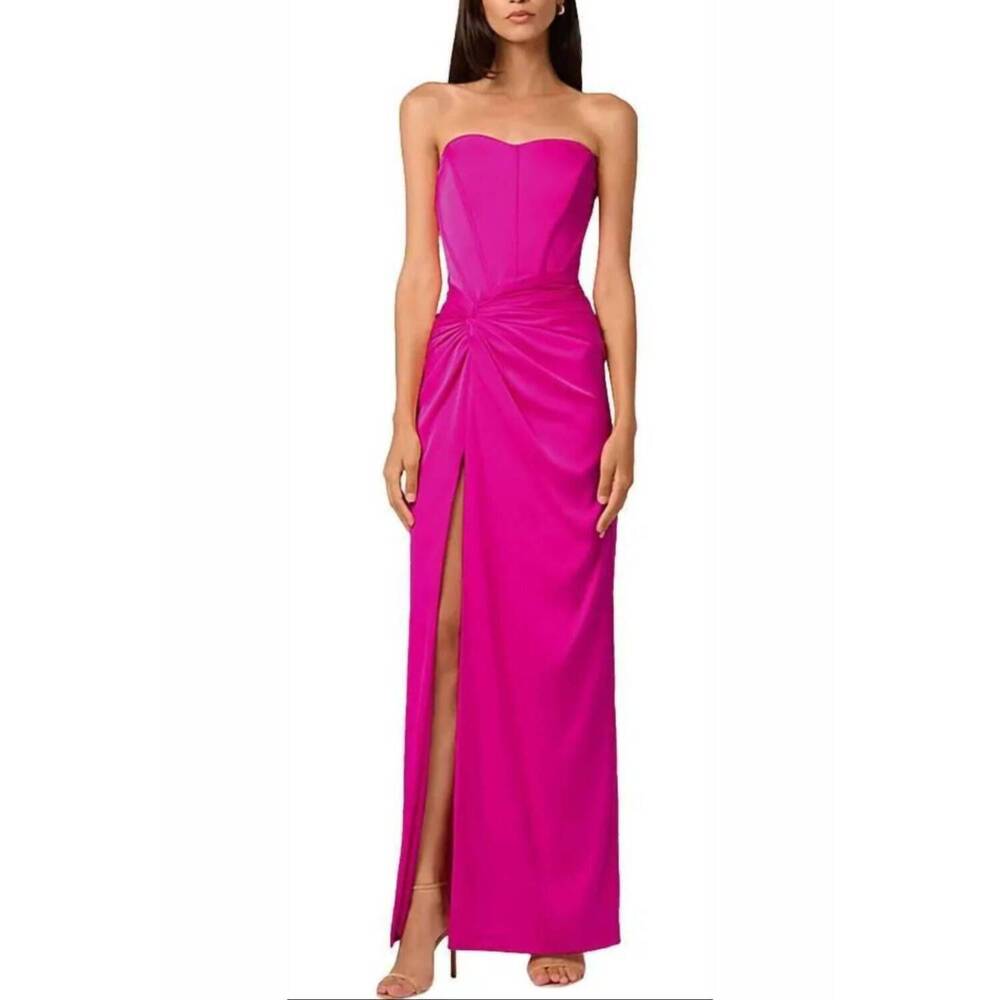 NEW LIV FOSTER strapless long evening dress in pink flame